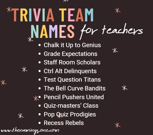 trivia team names for teachers